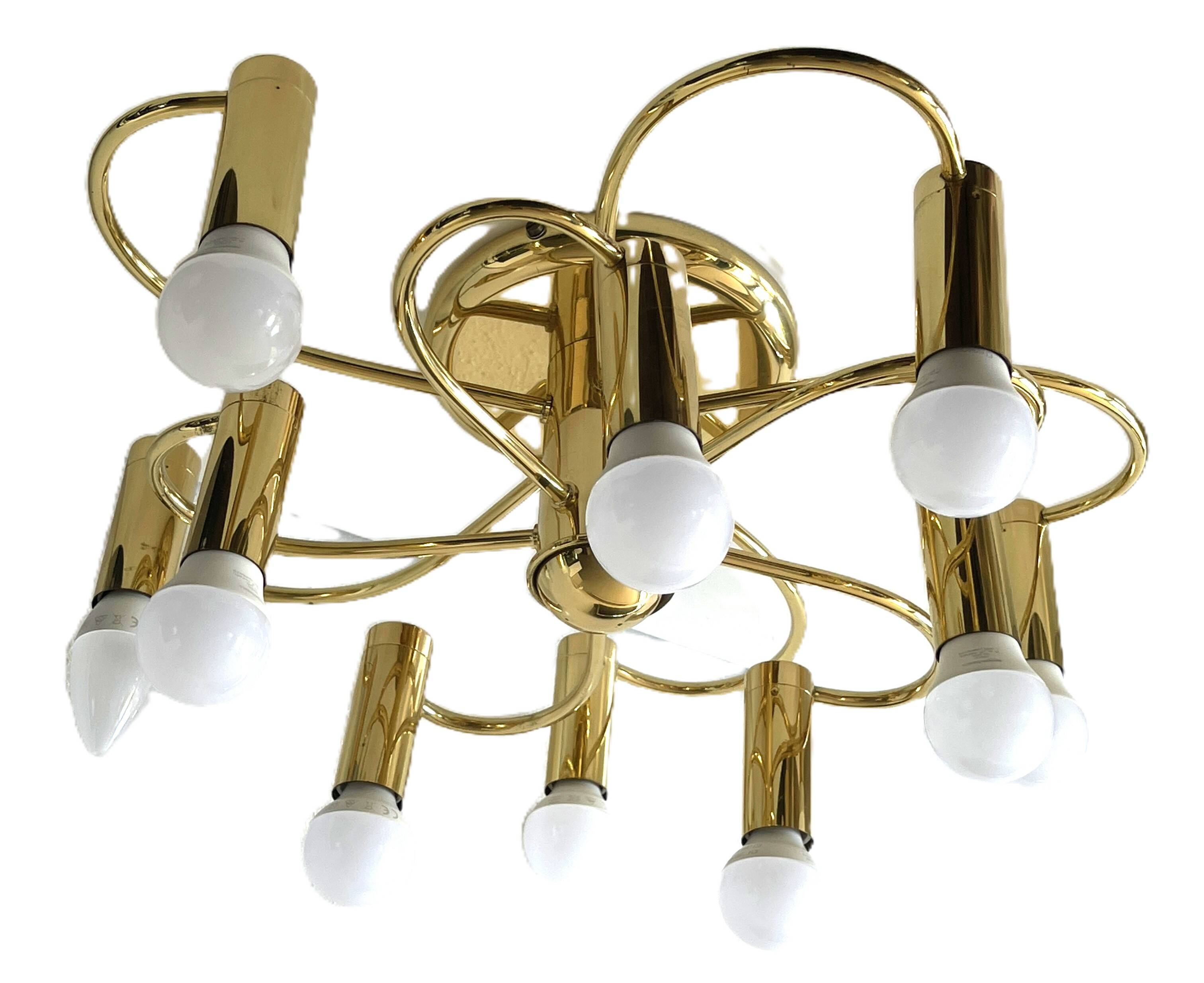 Brass suspension Mid-century 10 arms by Honsel Leuchten