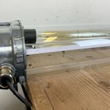 Industrial french polished aluminium hanging tube light, 1970s