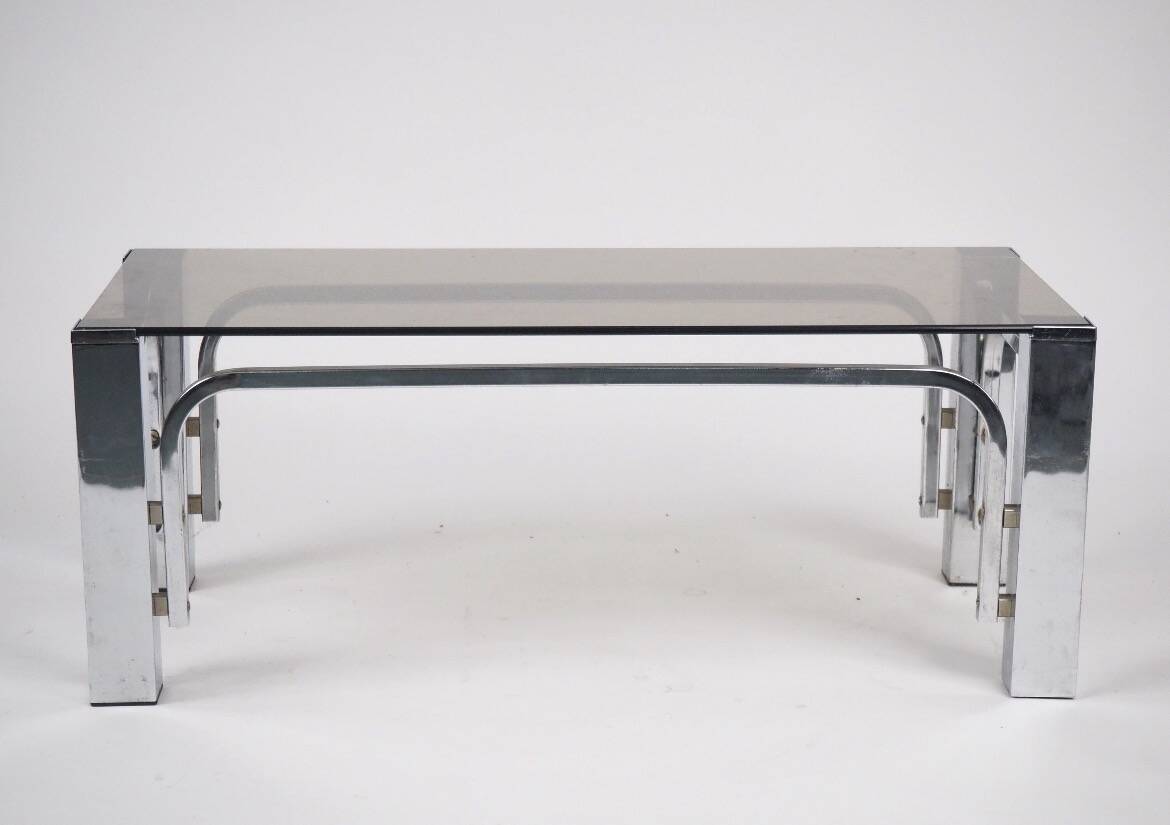 Smoked glass and chrome coffee table 1970