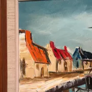 Original Swedish Oil on Canvas – “Boats” by Lennart Börje – Signed – Vintage & Framed 88.5 cm x 48.5 cm (34.8" × 19")