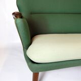 Sofa Model 220 With Legs In Rosewood & Green Fabric By Kurt Olsen From 1960