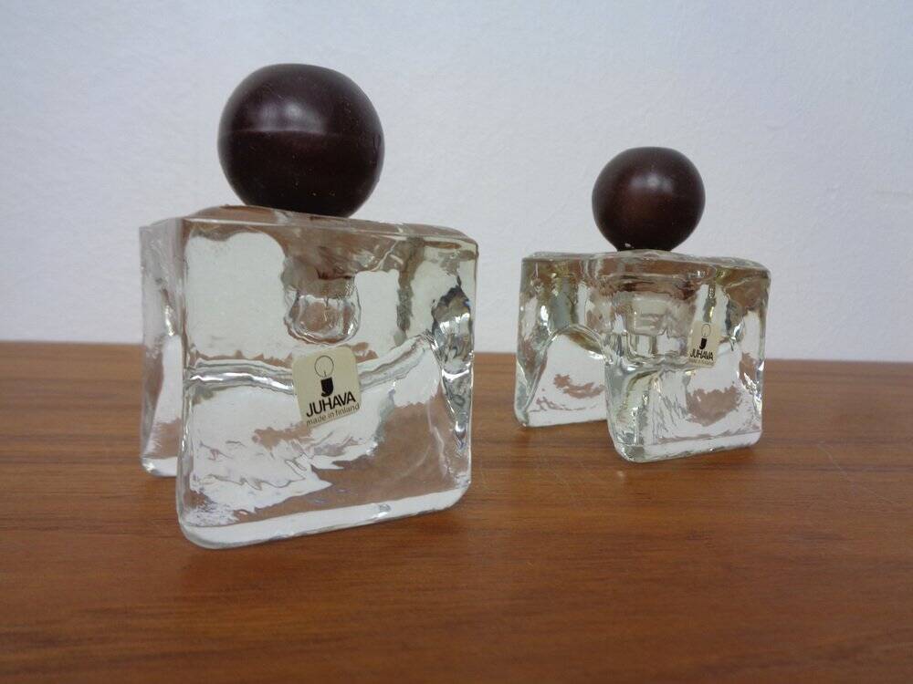 Finnish Ice Glass Candlesticks by Timo Sarpaneva for Juhava, 1970s, Set of 4