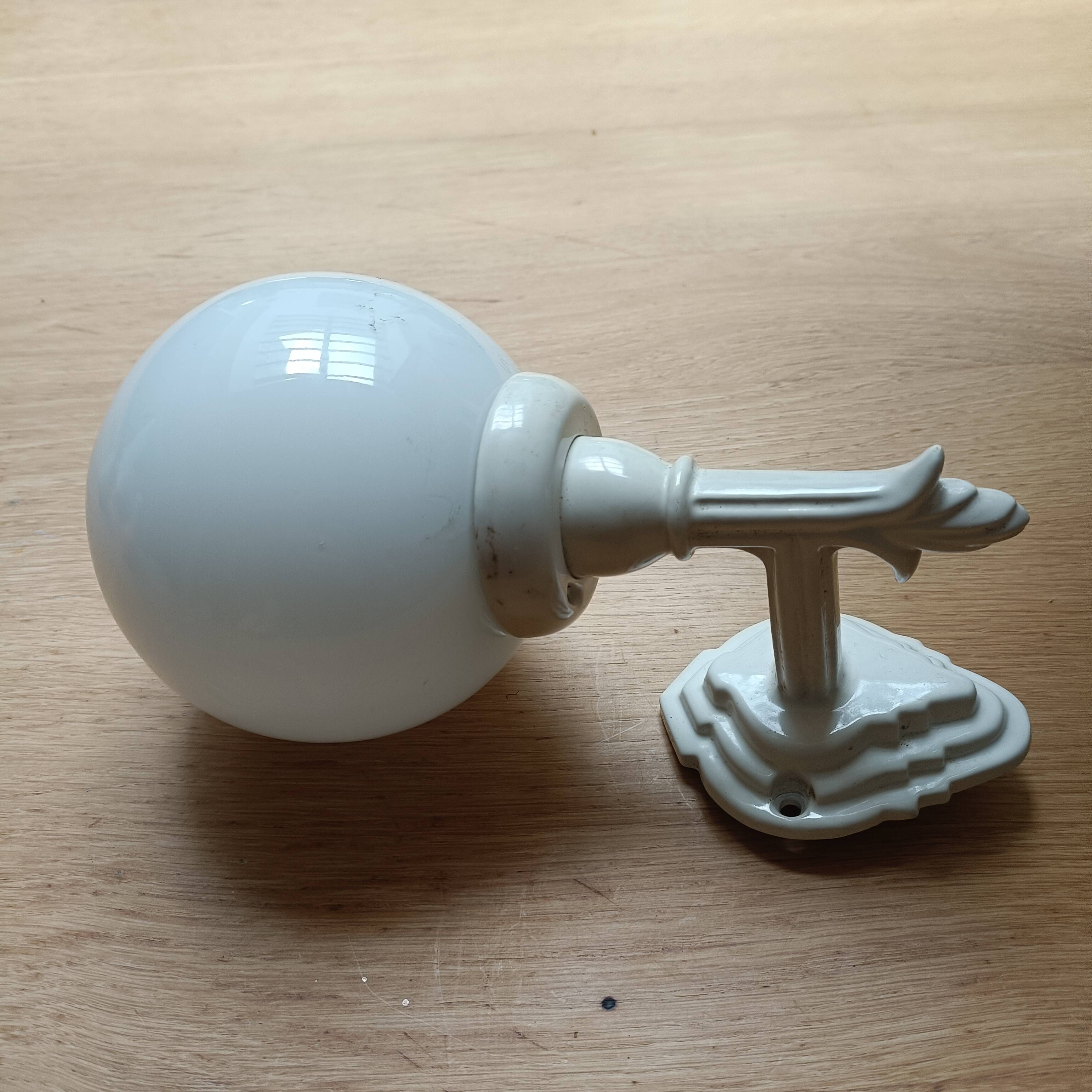 Wall lamp, cast iron and opal glass