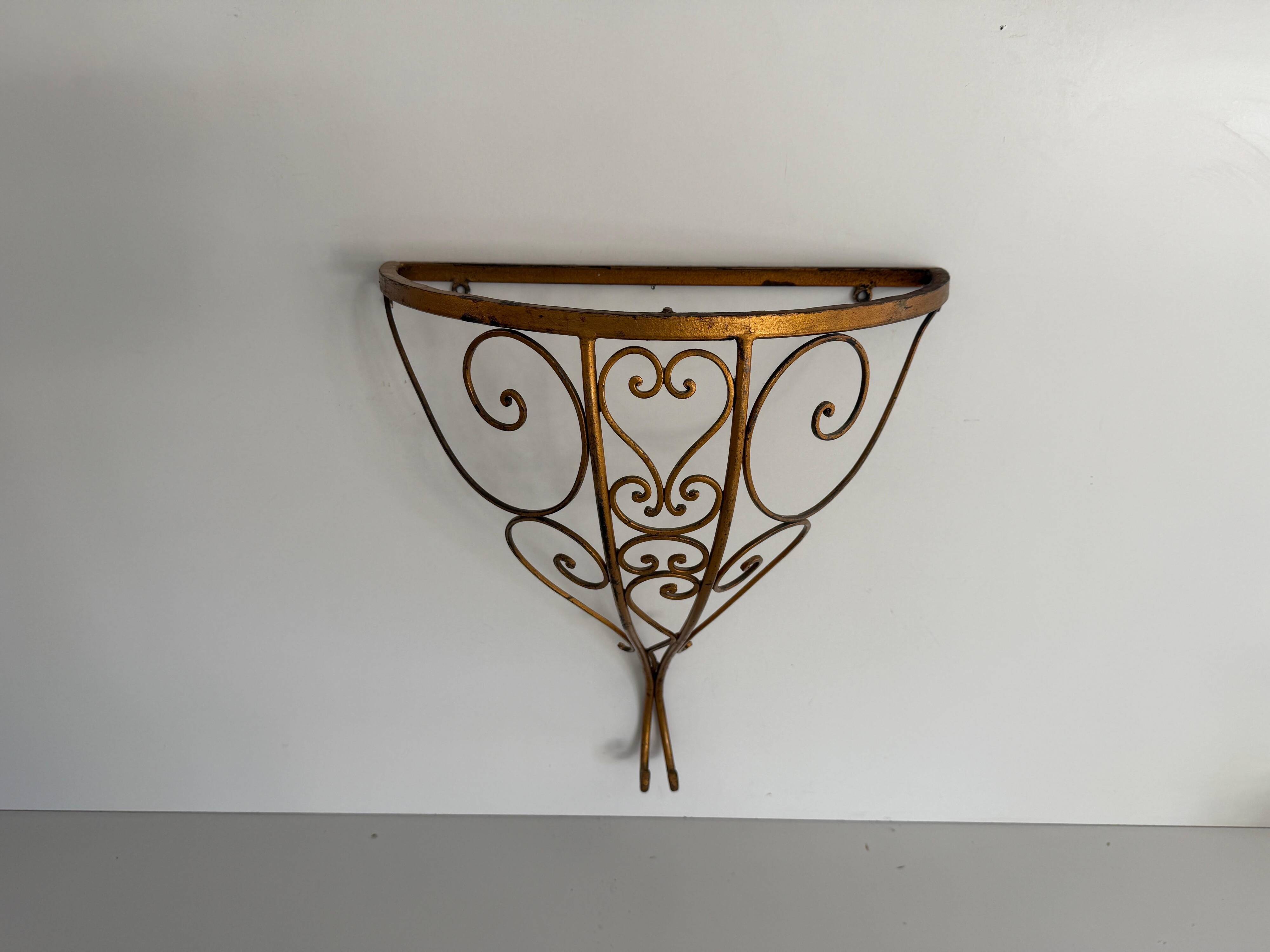 Mid-century floating wall console in wrought iron, 1950, Italy