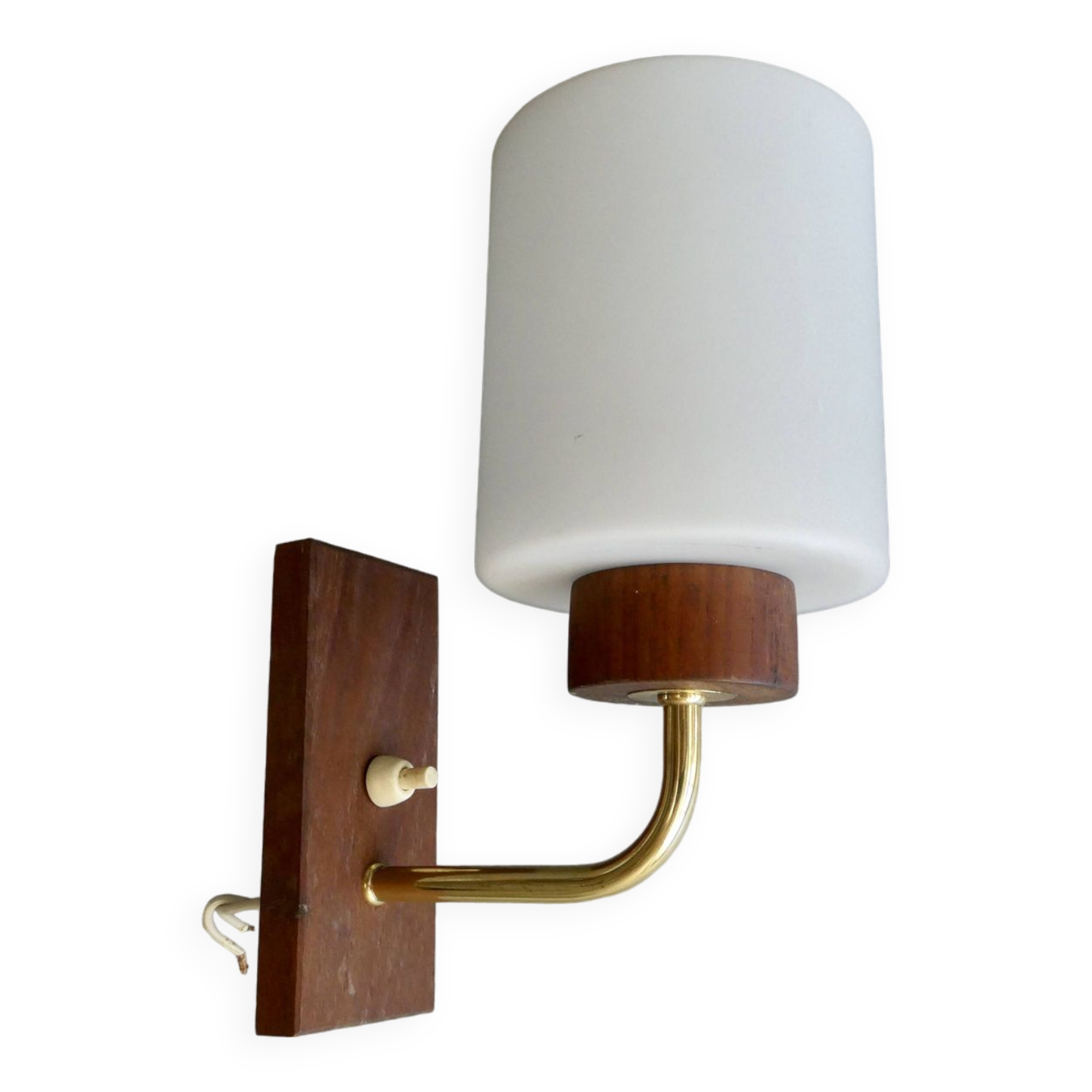 Scandinavian wall lamp in teak and opaline, 1970s