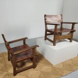 Pair of Spanish vintage leather armchairs 1920/1930