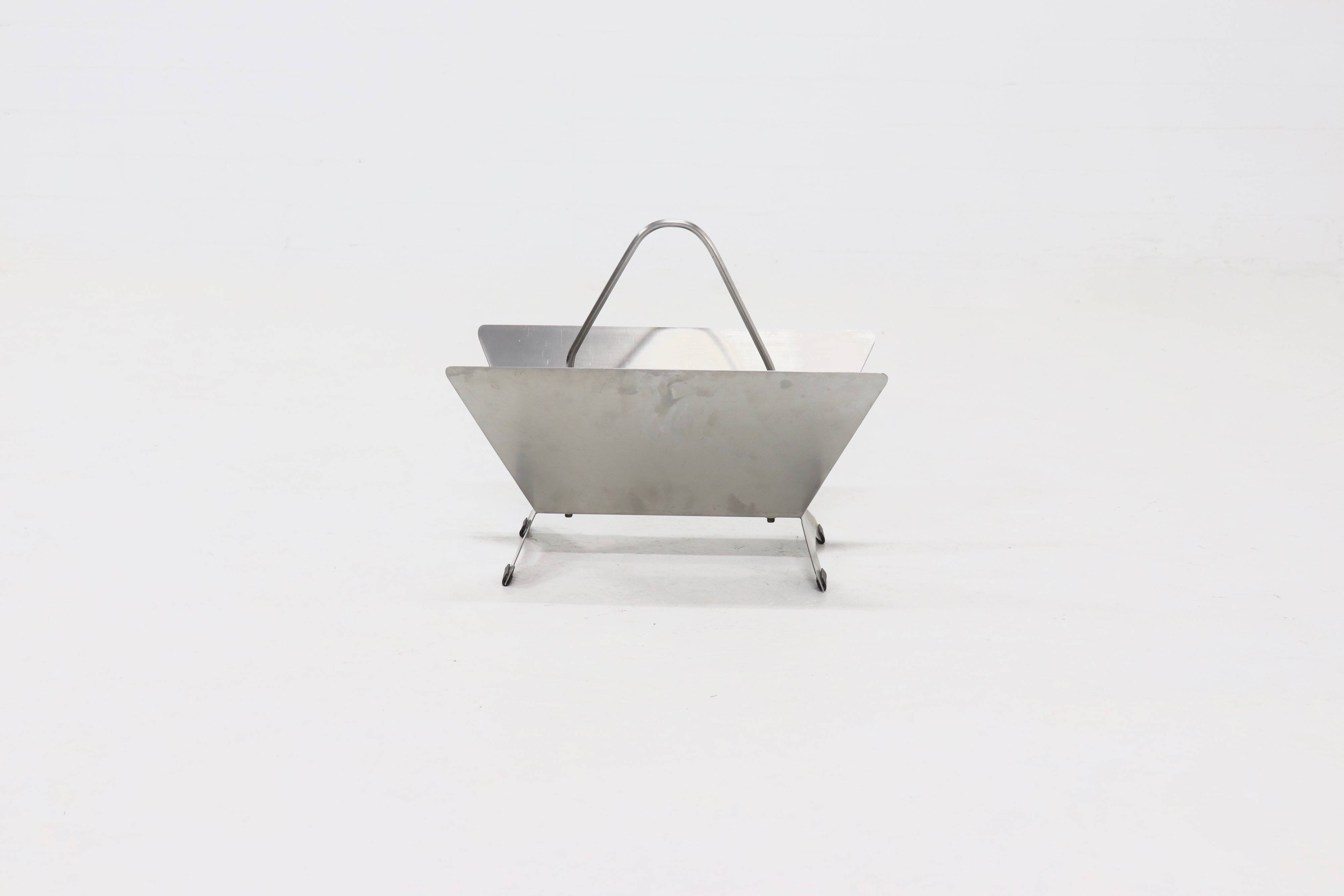 Brushed Steel Magazine Rack 1980s
