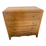 Vintage chest of drawers with oak veneer and gold handles