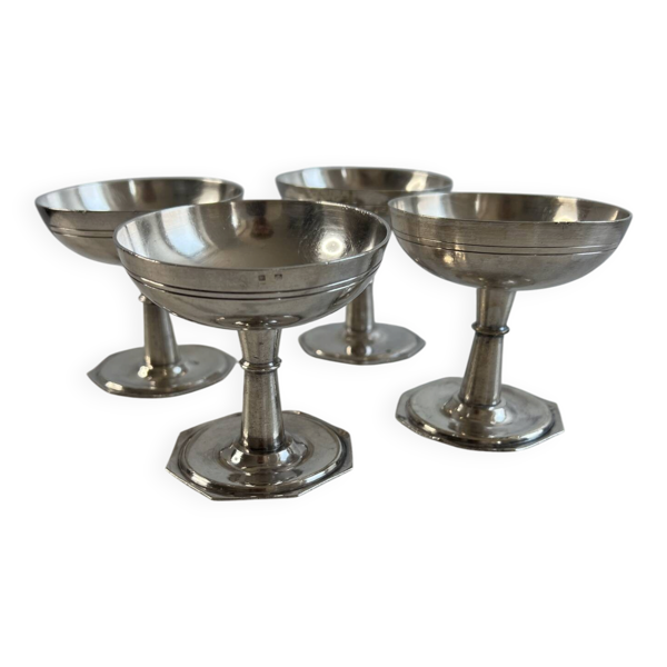 Lot de 4 coupelles à glace métal argenté, Poinçon, base octogonale, A