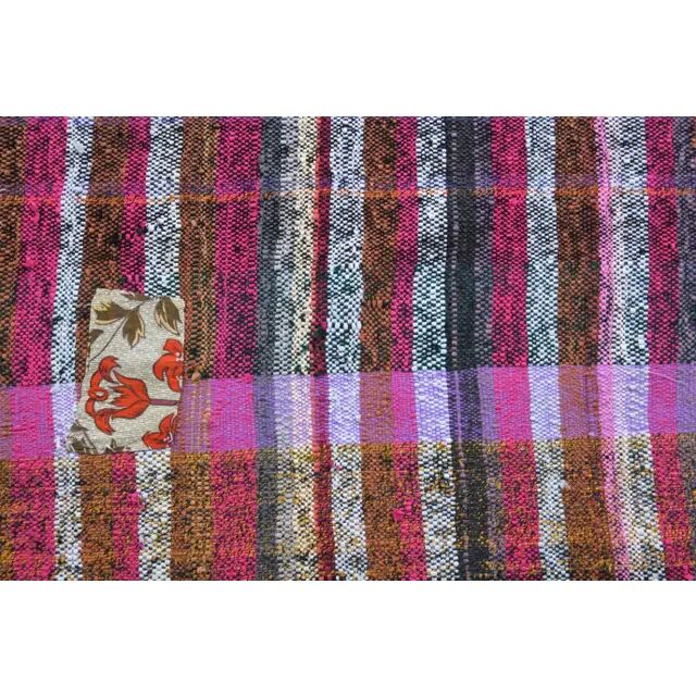 Vintage Turkish Hand-Knotted Wool Cotton Purple Kilim Runner Rug 125x322