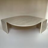 Travertine eye-shaped coffee table