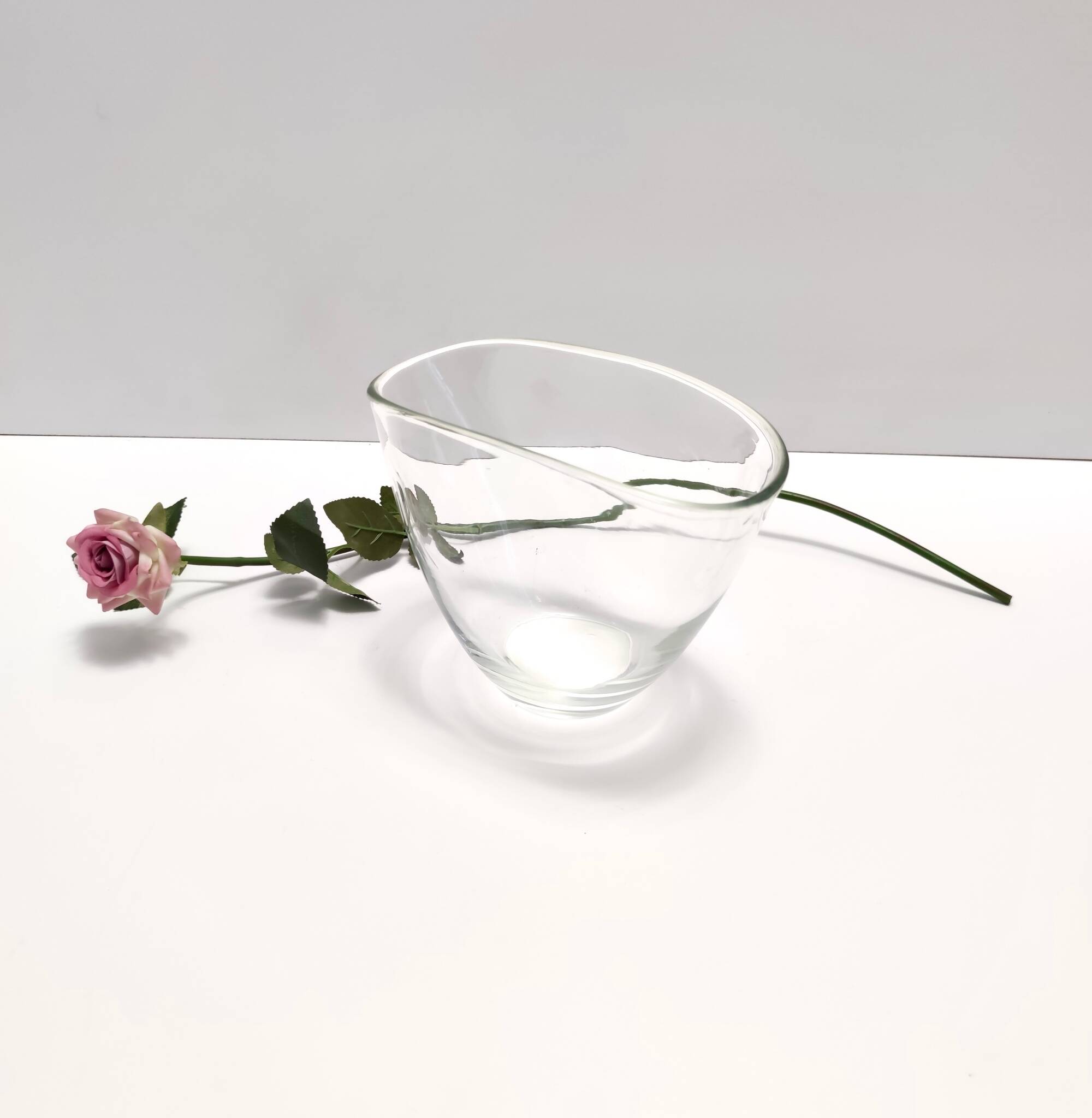 Transparent Hand-Blown Murano Glass Vase, Italy
