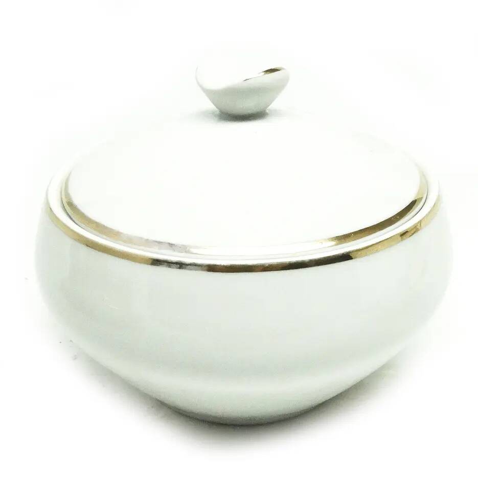 Sugar bowl, cream ceramic, Ćmielów, Poland, 1960s