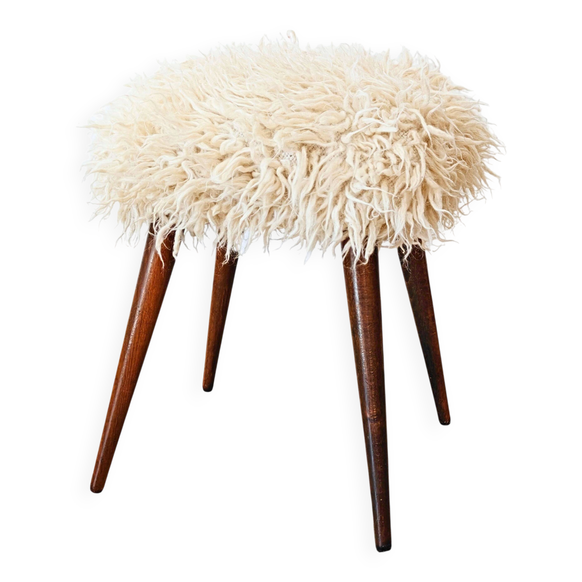 Mid-Century stool with splayed legs in genuine wool