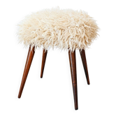 Tabouret Mid-Century à pieds compas en véritable laine