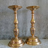 Pair of very large gilded bronze candlesticks