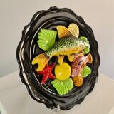 Wall plate signed Vallauris ceramic trompe-l'oeil / seafood / 1950 / French riviera