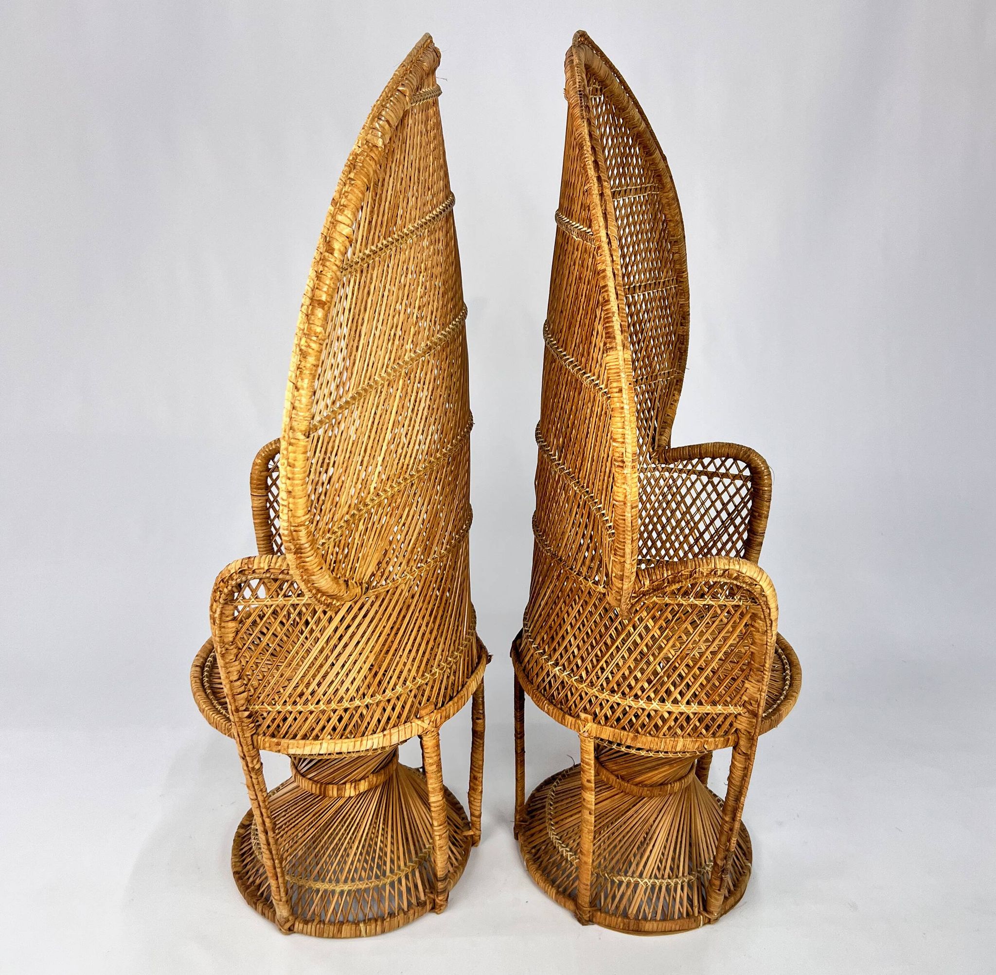 Set of 2 Vintage Rattan and Wicker Peacock Chairs, 1970s