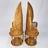 Set of 2 Vintage Rattan and Wicker Peacock Chairs, 1970s