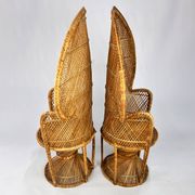 Set of 2 Vintage Rattan and Wicker Peacock Chairs, 1970s