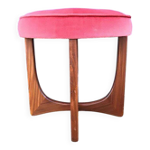 Tabouret ottomane rond en teck et tissu rose - Mid-Century Kofod Larsen pour G Plan