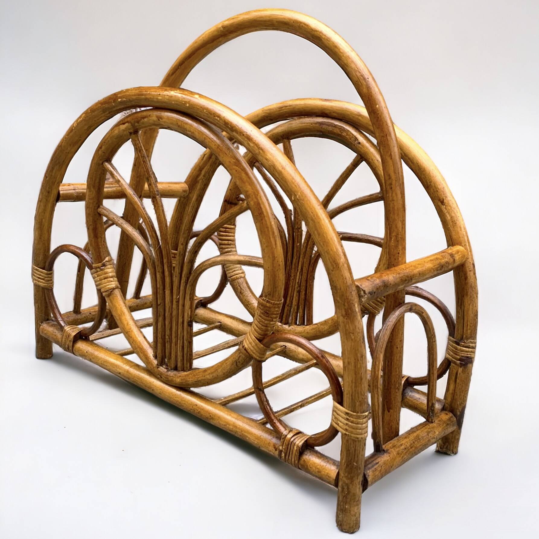 Vintage bamboo and wicker magazine rack
