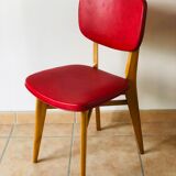 Set of 4 vintage chairs in oak and skai 1970
