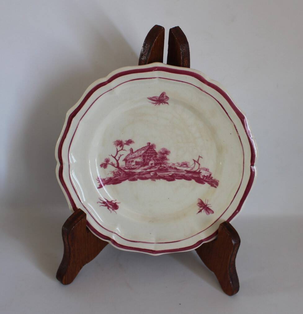 Service Gien "Paysage rose" original 2 plat à gateau + 8 assiette à dessert