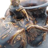 Antique Khmer ceramic vase. With elephant decoration.