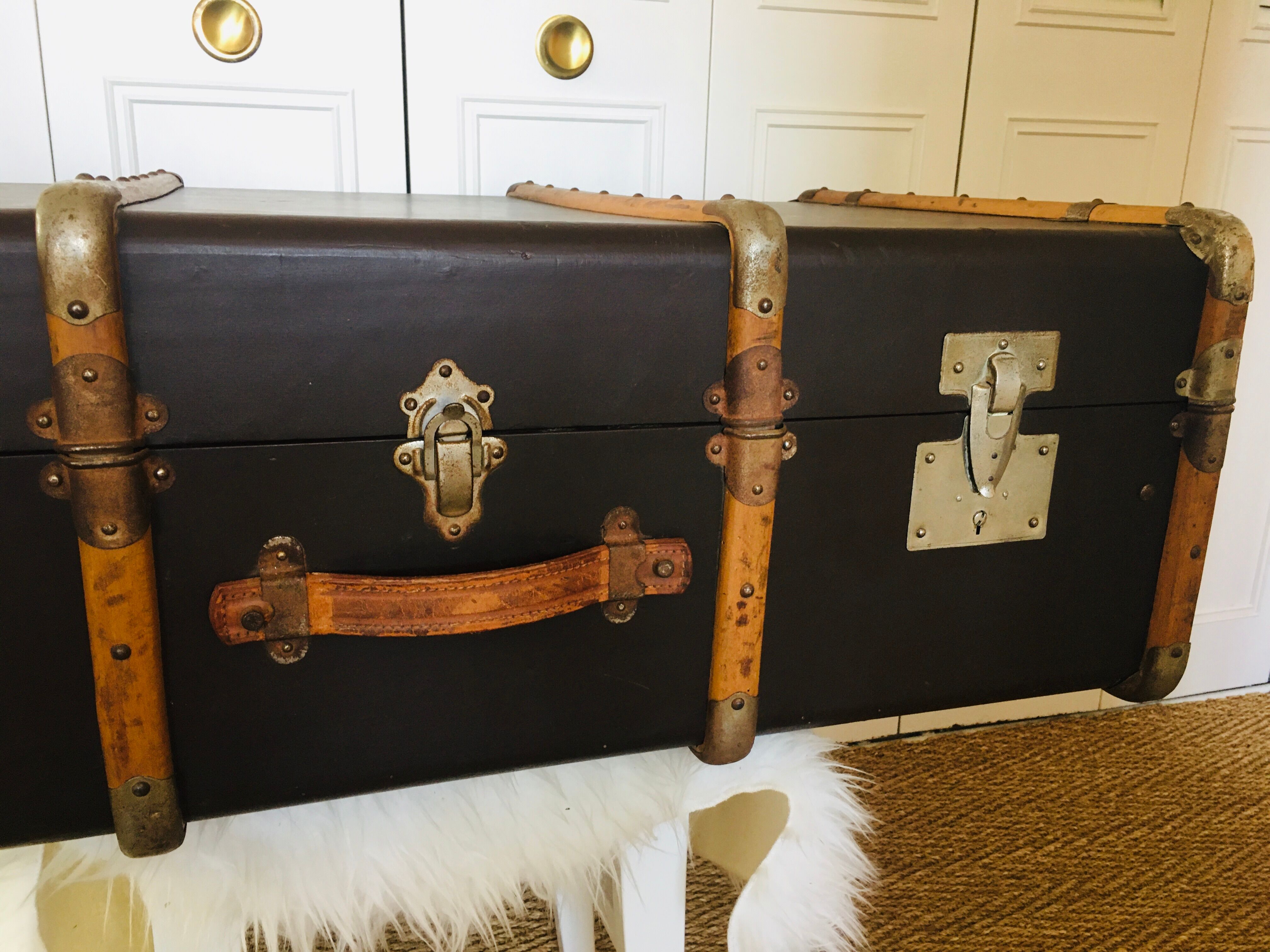 Wooden and leather suitcase