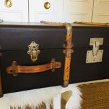 Wooden and leather suitcase