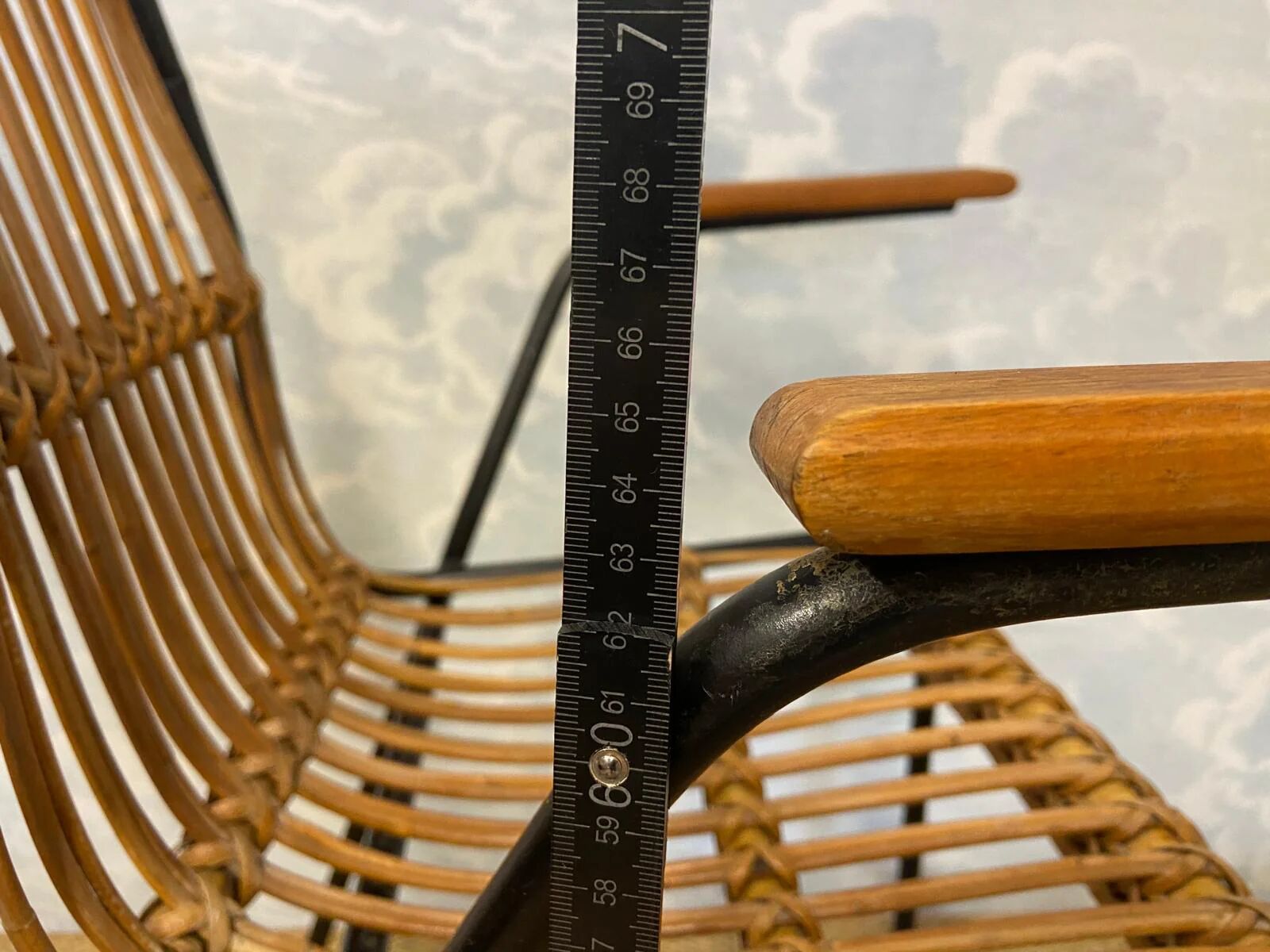 Set of 4 vintage rattan and bamboo chairs by Schumacher, Belgium 1950s.