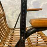 Set of 4 vintage rattan and bamboo chairs by Schumacher, Belgium 1950s.