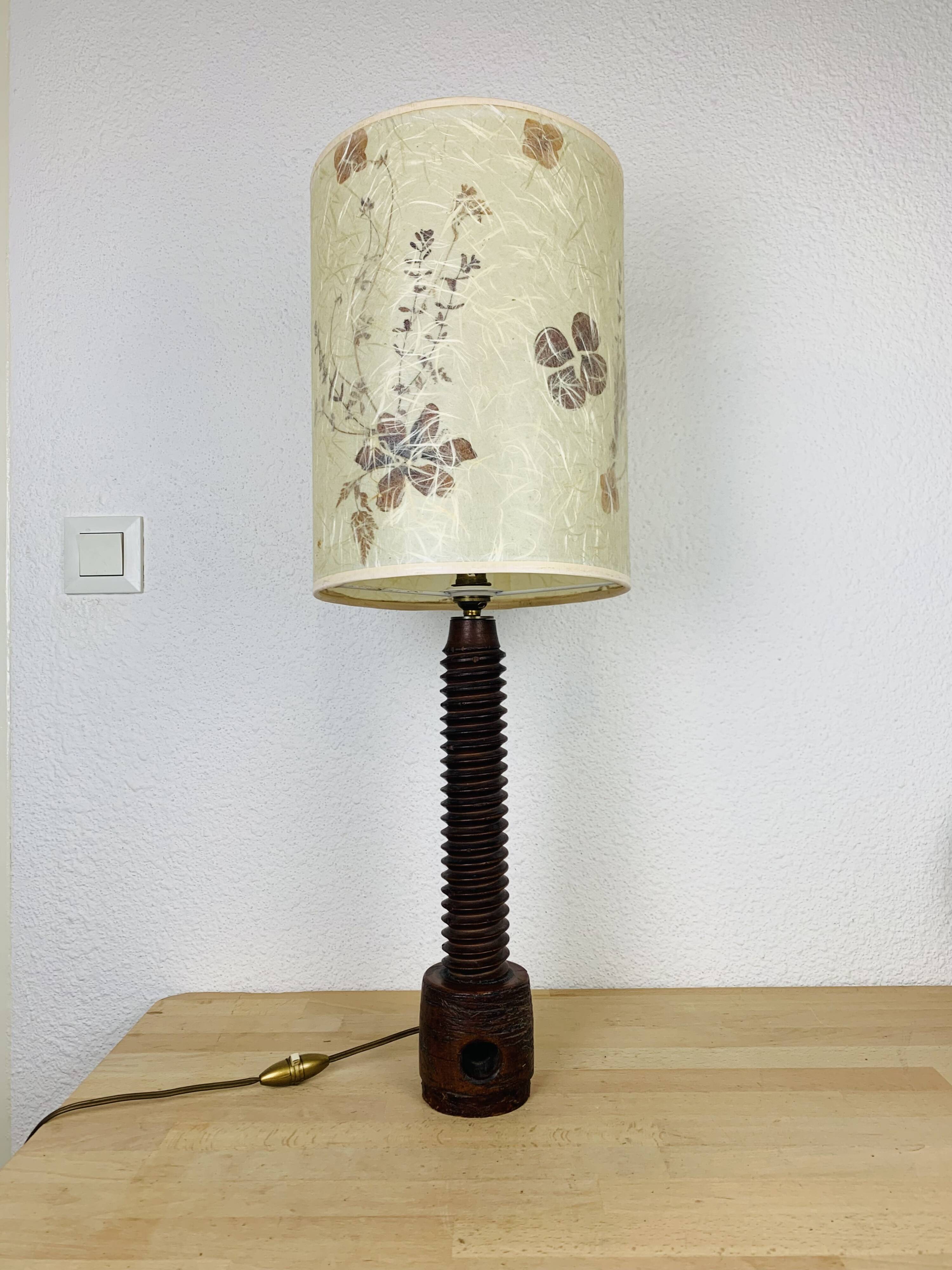 Brutalist folk art lamp 73 cm, turned wood