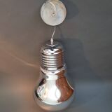 Suspension in the shape of a silver bulb.