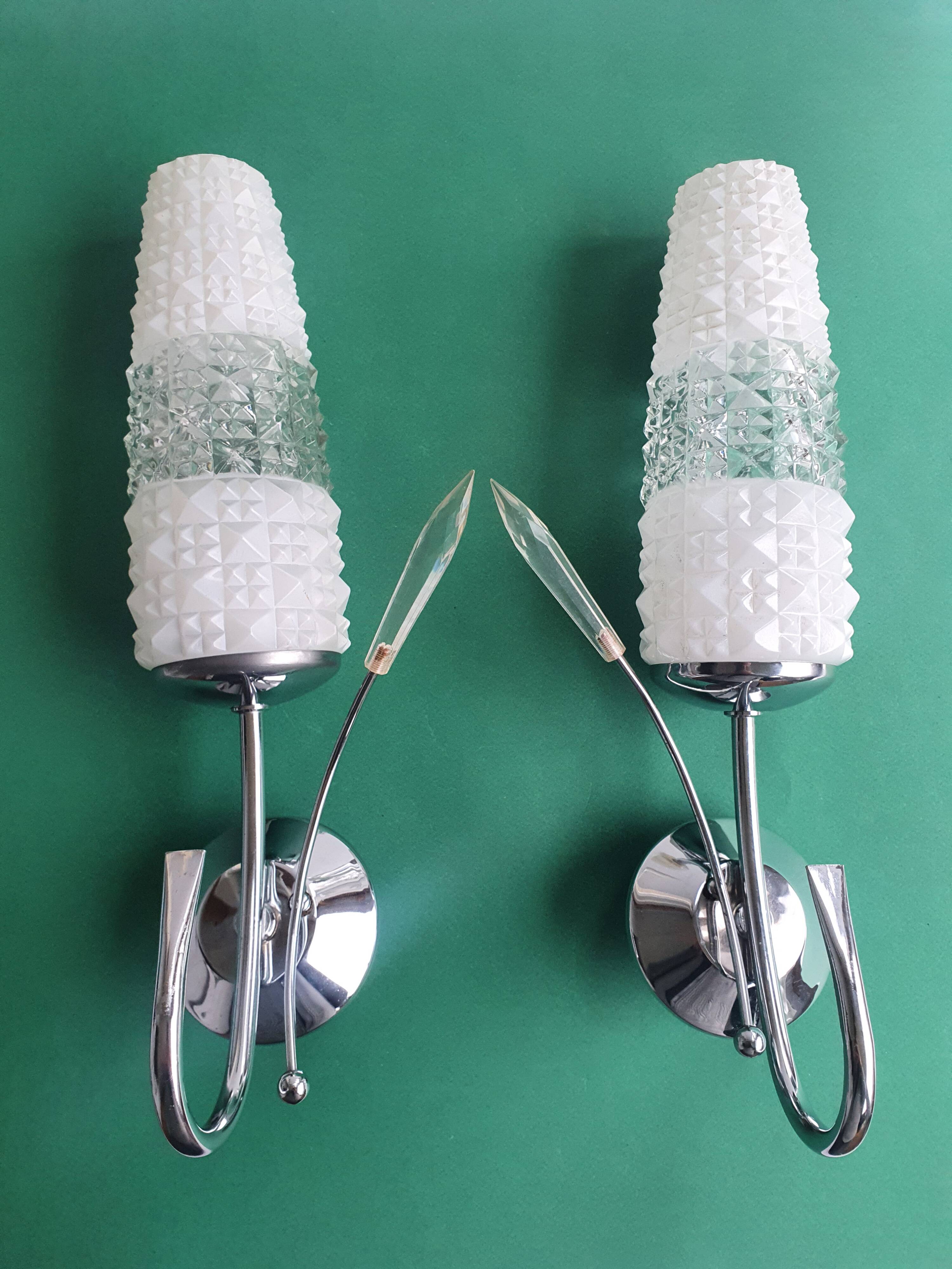 Pair of vintage tulip shaped globe chrome wall sconces