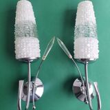 Pair of vintage tulip shaped globe chrome wall sconces