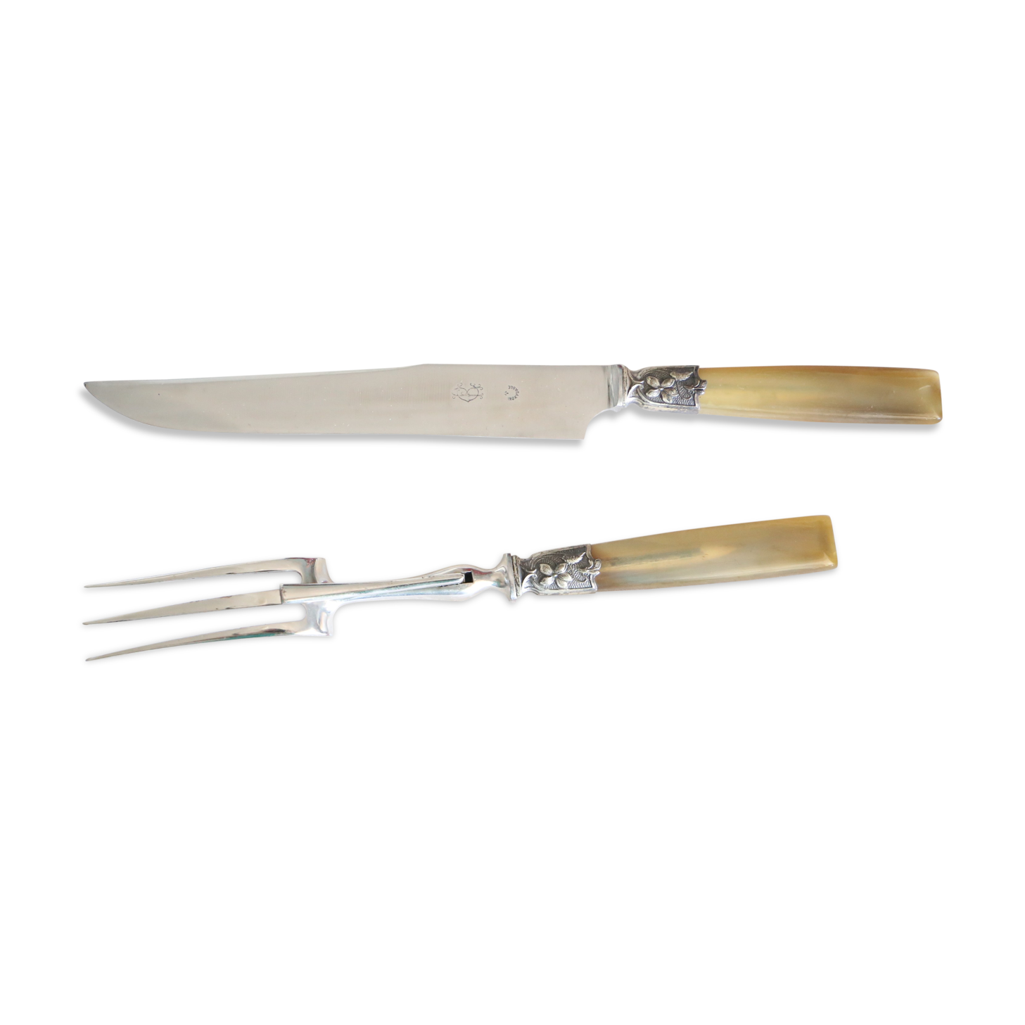 Set of original CR engraved service cutlery, stainless metal, vintage