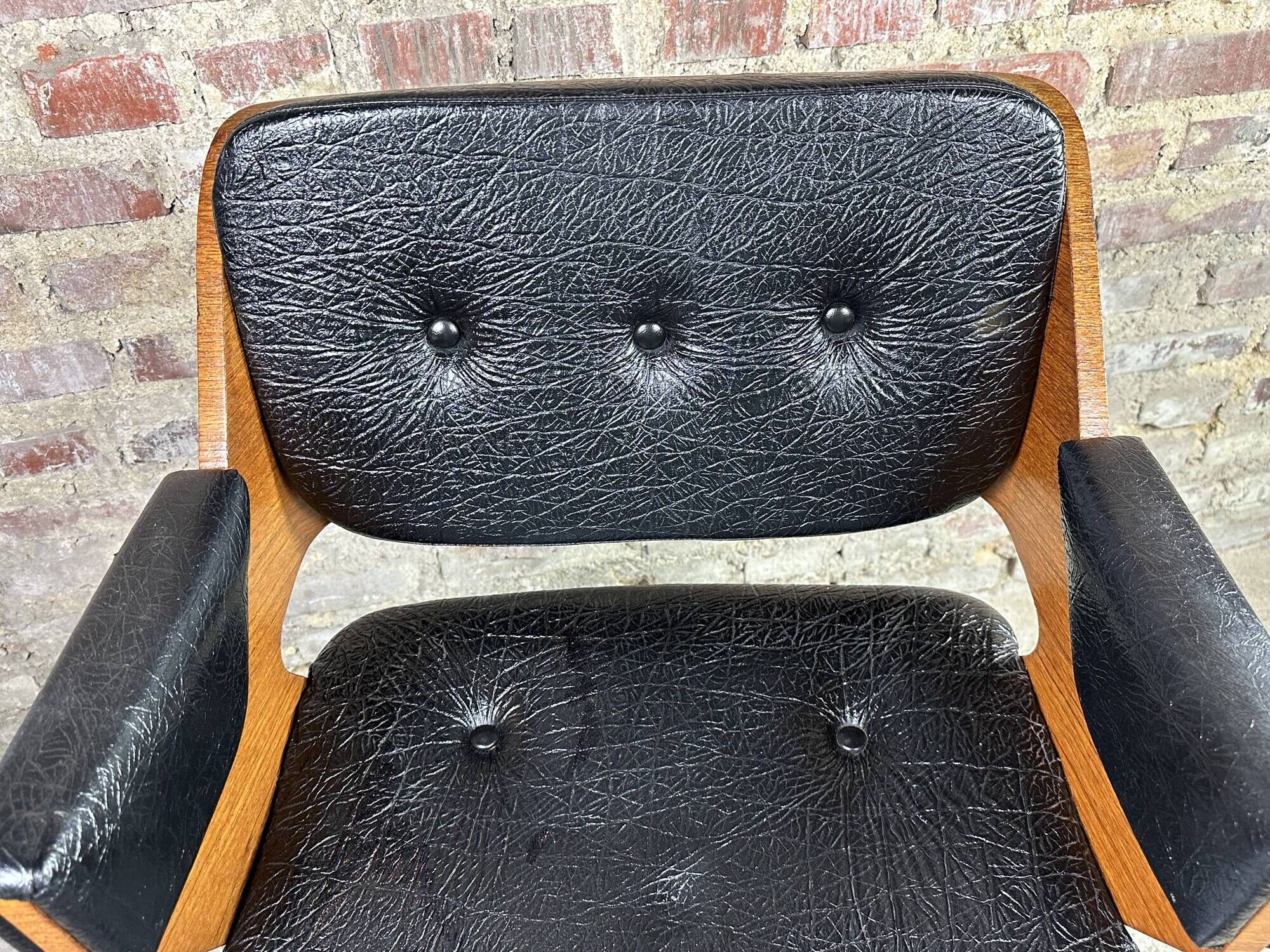 Martin Stoll vintage 1960 swivel armchair in wood and imitation