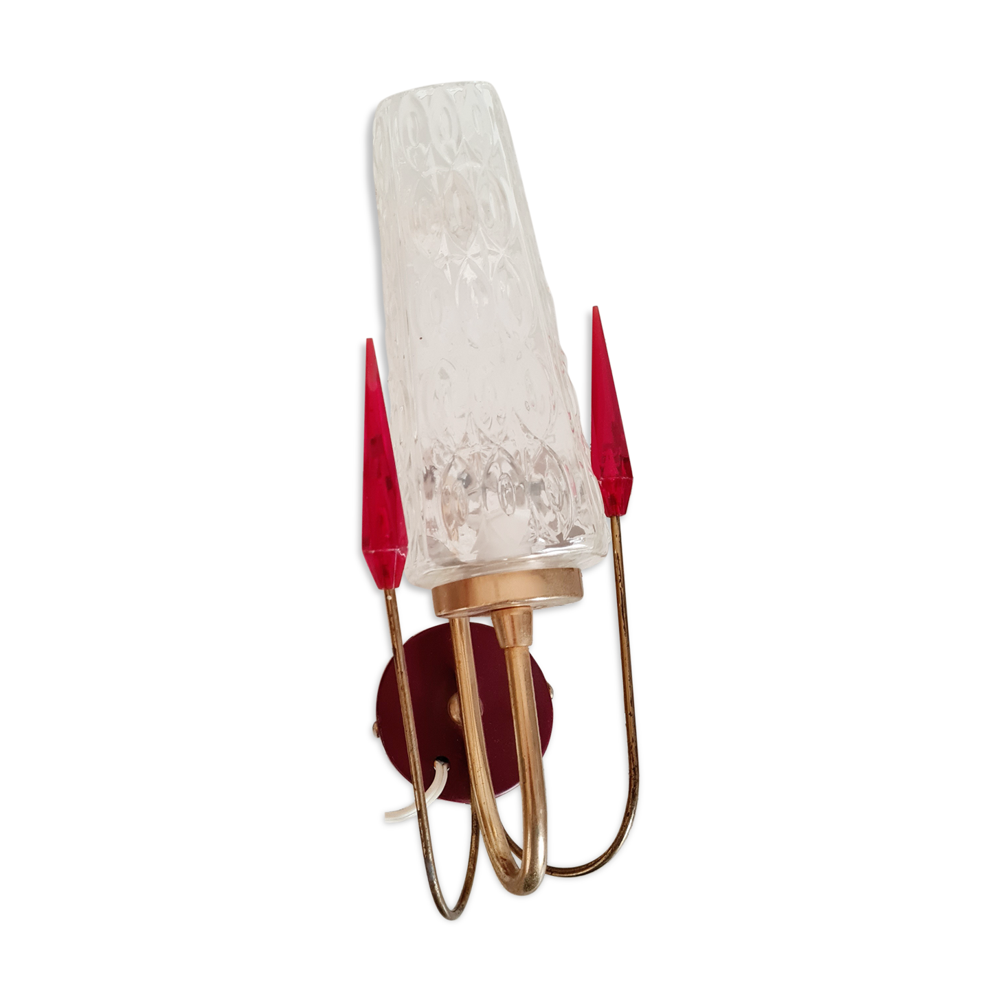 Glass and brass wall lamp from the 50s