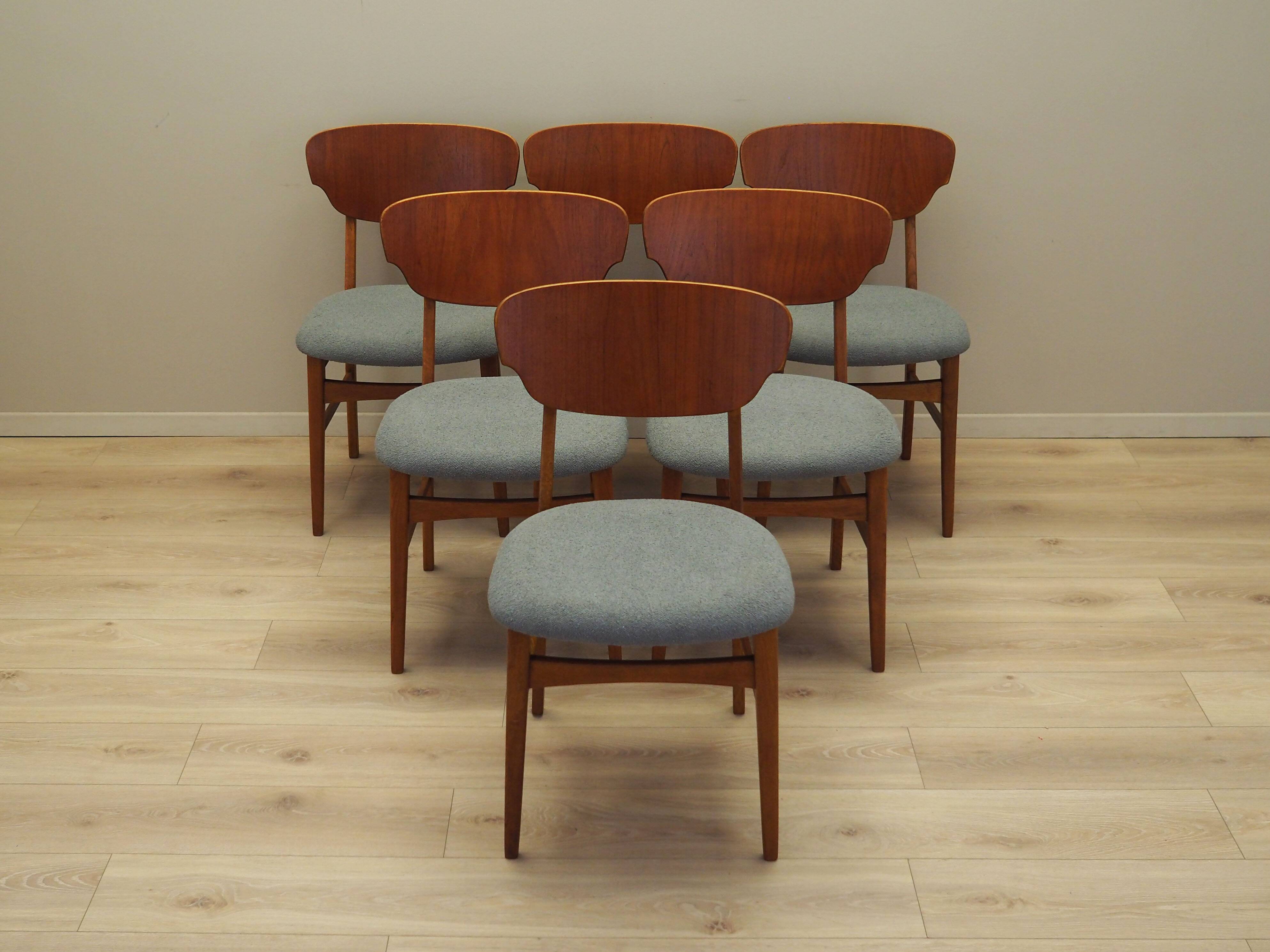 Set of six teak chairs, Danish design, 1970s, production: Denmark