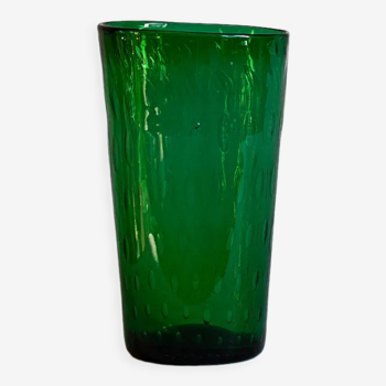 Vase italien en verre soufflé bullé d’Empoli milieu du 20e siècle