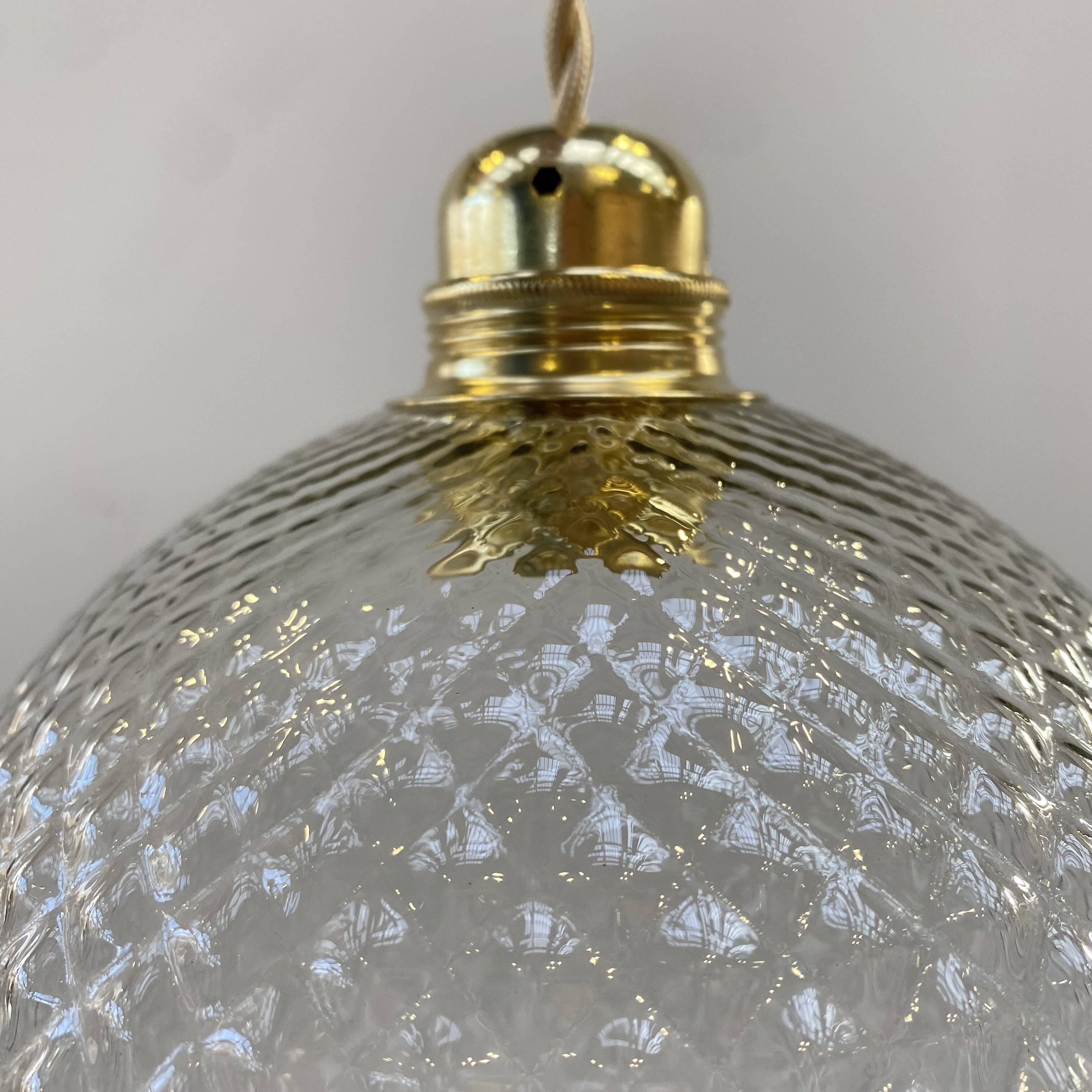 Large vintage pendant light in molded pressed glass