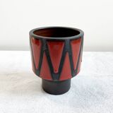 Wendelin Stahl 655-20 Red Brown Vase with Zig Zag Motif, German Studio Pottery with Red Triangles