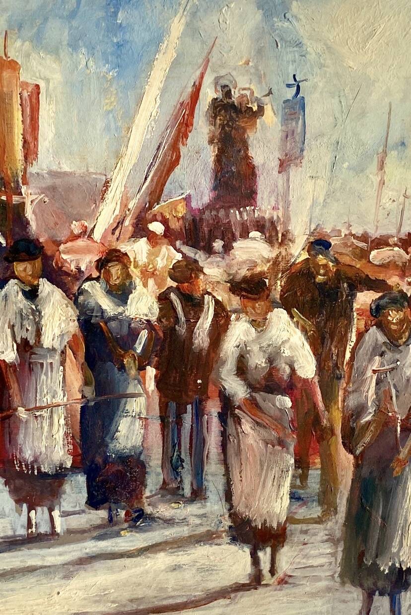 Oil on wood under glass; Italy 1960s