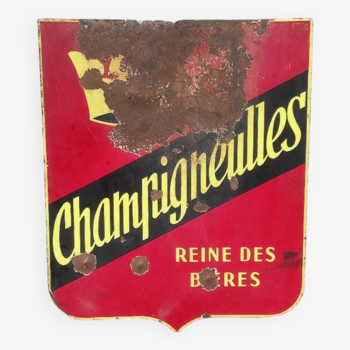 Plaque tôle émaillée publicitaire vintage Champigneulles bières double face