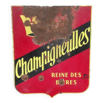 Vintage advertising enameled sheet metal plate Champigneulles beers double sided