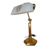 Brass & Satin Opaline Desk Lamp, Woman with Antique Ribbon Bows