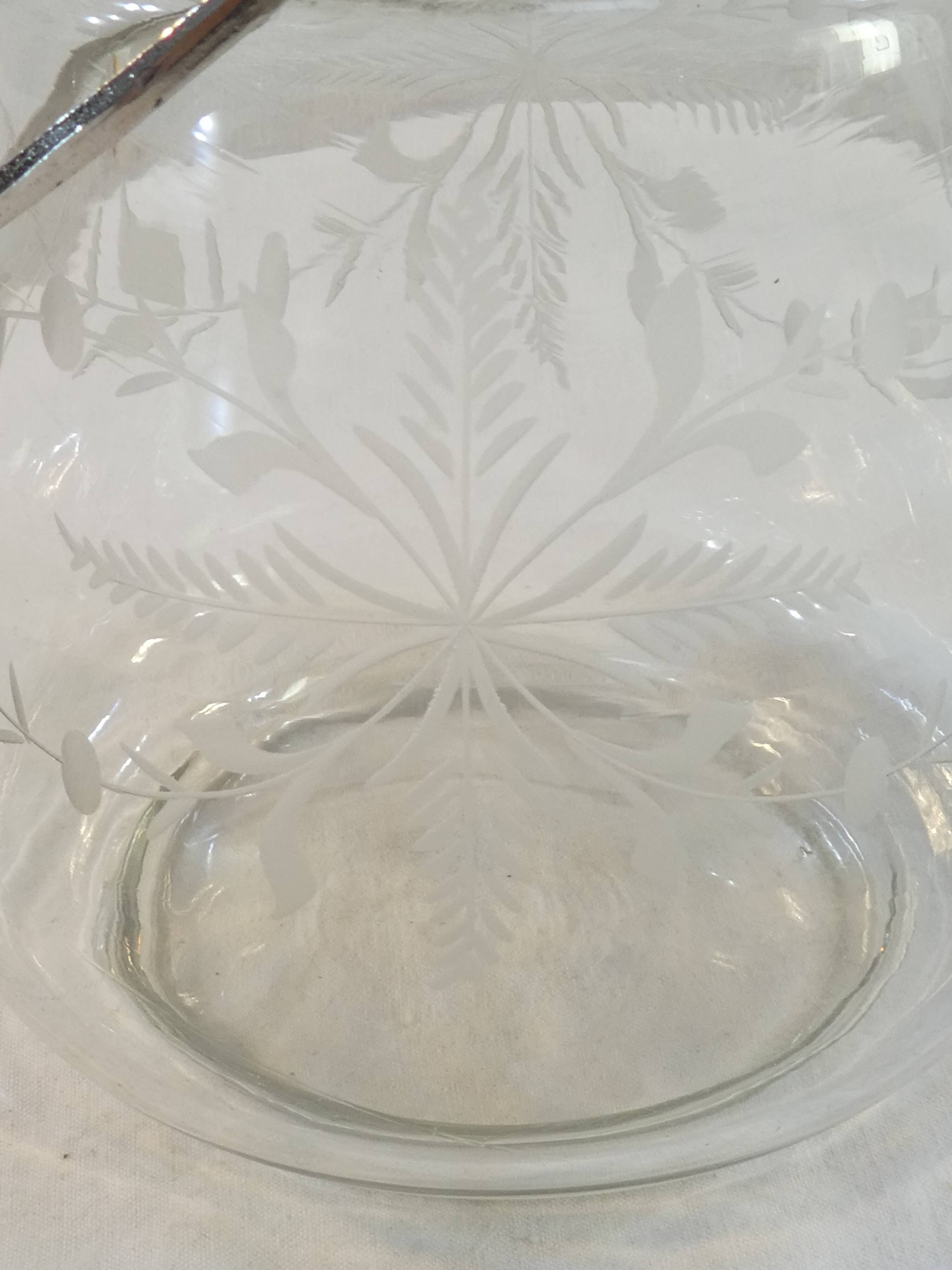 1900 glass cookie bucket engraved silver metal frame