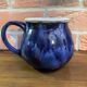 Navy Blue and White German Pitcher Made in Rügen, Drip Glaze Pottery